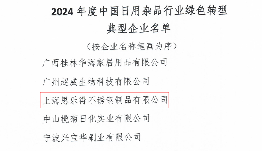 关于公布2024年度中国日用杂品行业绿色转型典型企业名单的通知